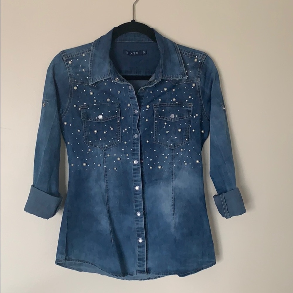 Jeans top / blouse/ buttom down shirt